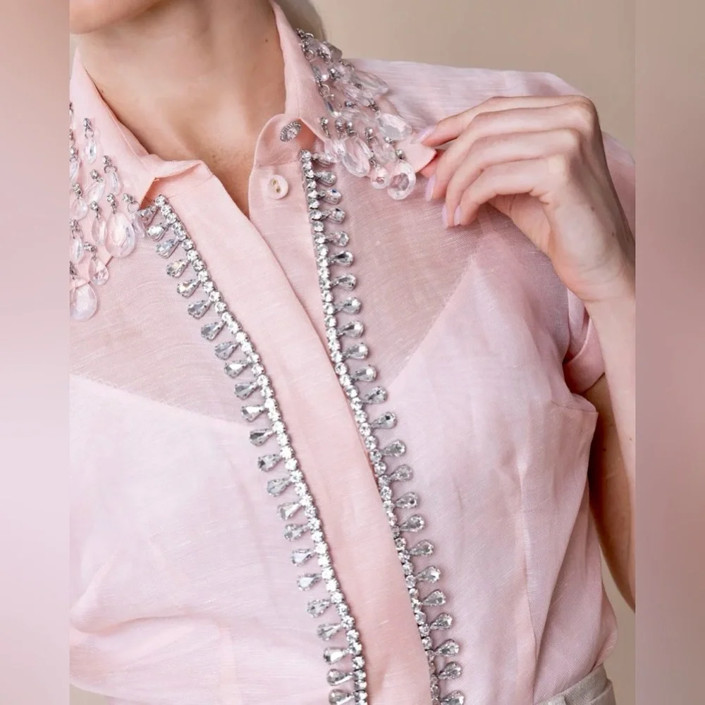Zimmerman 🩷 Matchmaker Diamante Linen Blouse - Picture 6 of 12